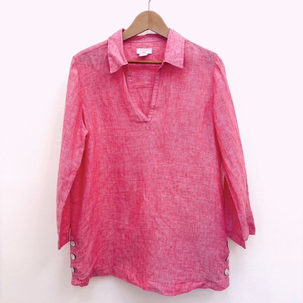 St. Tropez West Linen Pullover Tunic Side Slits Beachy Coastal Lagenlook Small